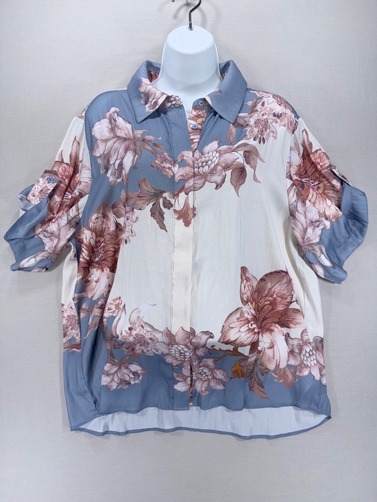 Rachel Zoe Tops - Rachel Zoe Floral Colorblock Short-Sleeve Button-Down Blouse XL